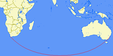 flight path from Cape Town to Sydney