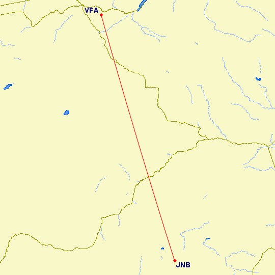 Johannesburg to Victoria Falls flight path