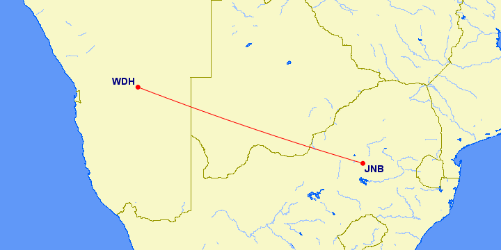 flight path from JNB to WDH