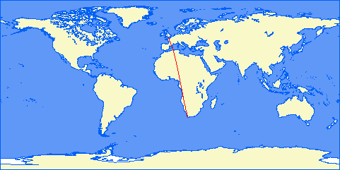 flight path from Bristol to Cape Town (shortest)