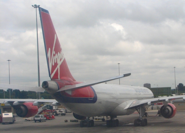 Virgin Atlantic plane parked at Johannesburg Airport