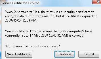 Hertz security certificate has expired