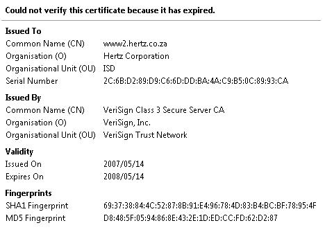 Hertz security certificate