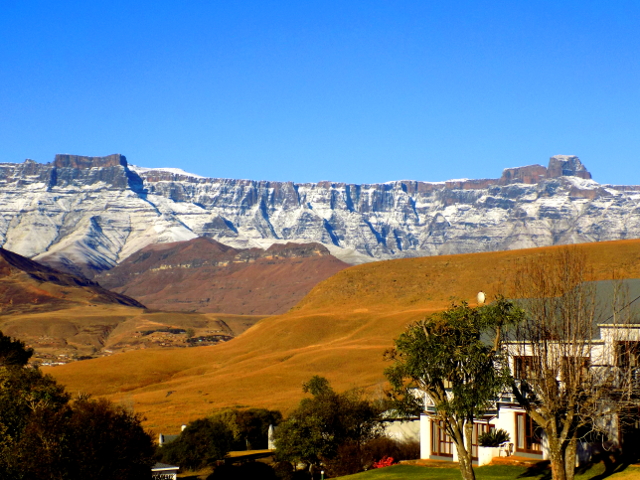 Mount Aux Sources with snow, and hotel in the foreground