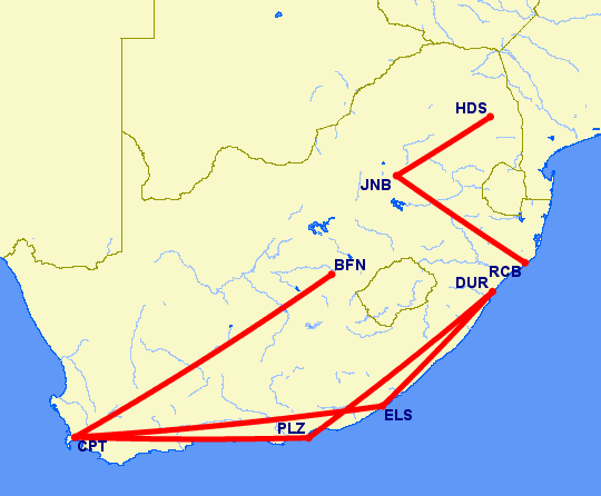 SA Express flight specials map