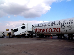 1time plane after it's landed at Johannesburg airport