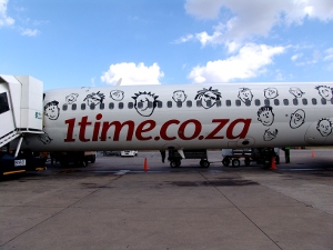 www.1time.co.za url on the side of the plane