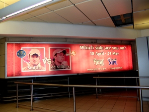 Indian Premier League cricket ad at Johannesburg Airport