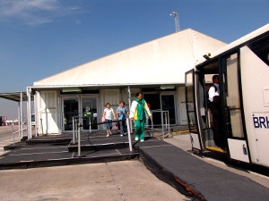 Marquee tent serves as a departures lounge at Cape Town Airport
