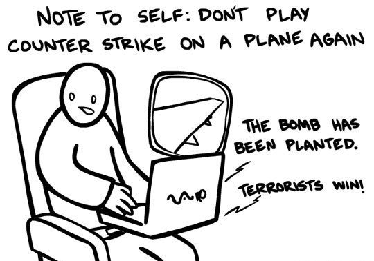 Playing counter strike on a plane