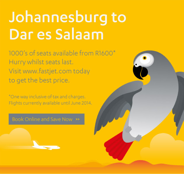 fastjet R1600 special from Johannesburg to Dar es Salaam