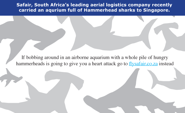 FlySafair advert by Safair with hammerhead sharks in it
