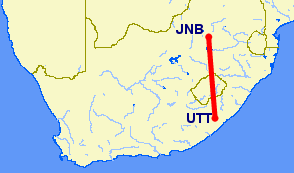 Johannesburg to Mthatha flight path