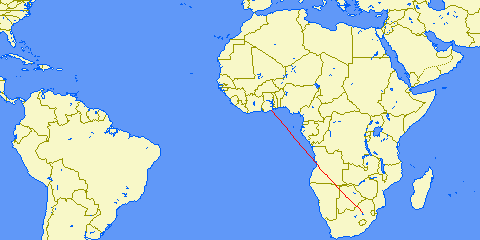 shortest flight path from Accra to Johannesburg
