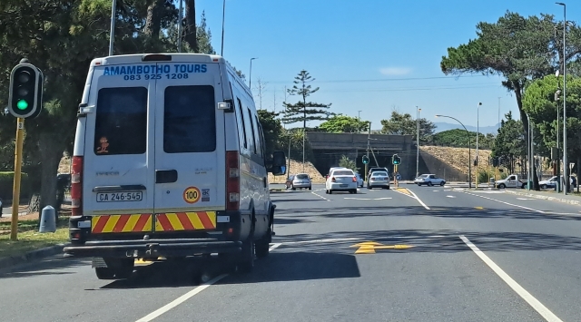 Amambotho Tours bus in Pinelands, Cape Town