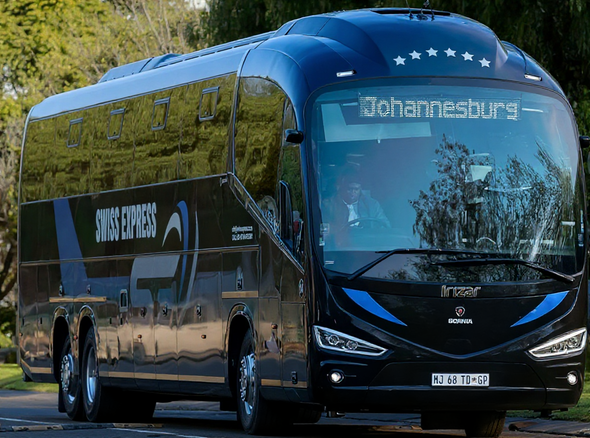 Swiss Express bus on its way to Johannesburg