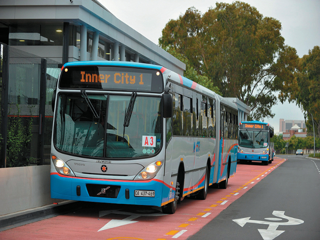 A MyciTi bus next to a MyCiti terminal