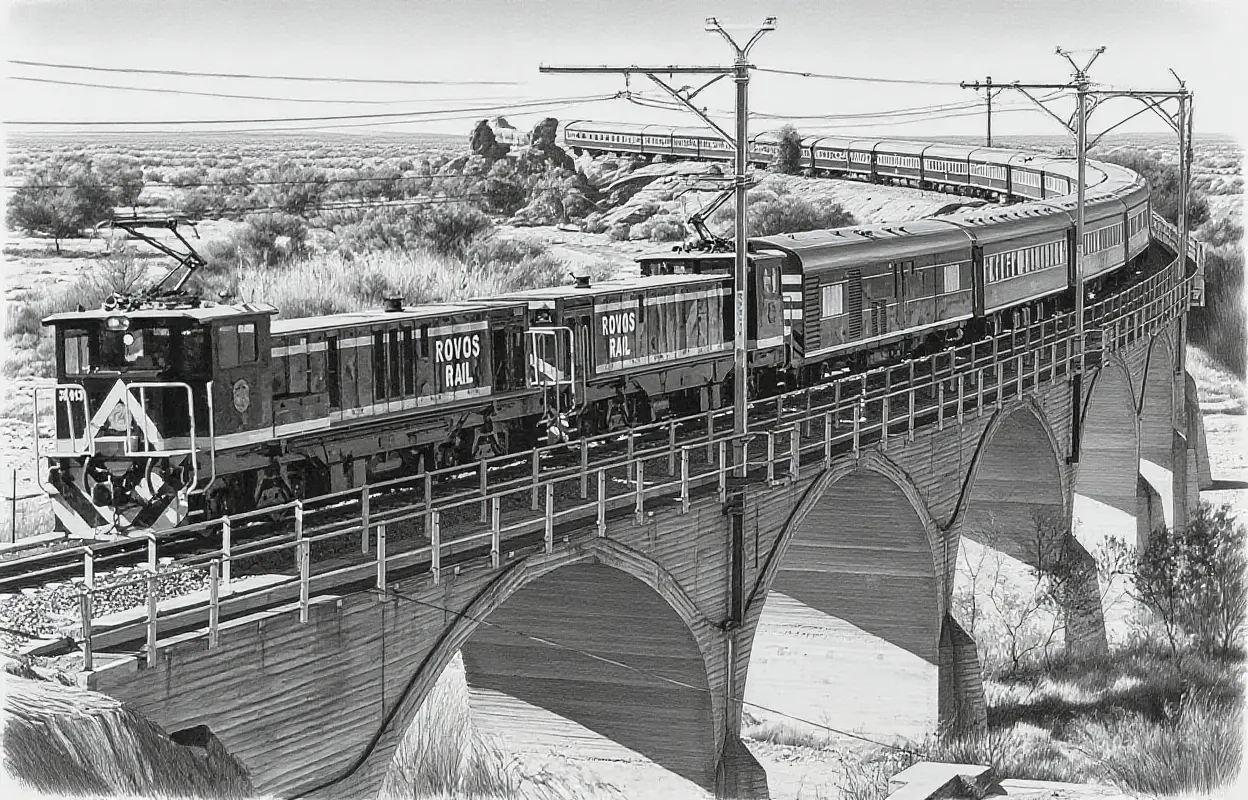 Rovos Rail train crossing the Buffels River bridge