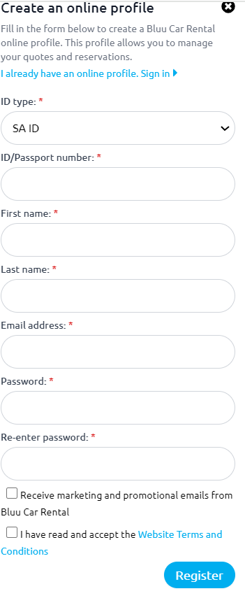 Bluu online registration form