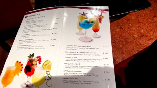 cocktail menu on the MSC Sinfonia cruise ship