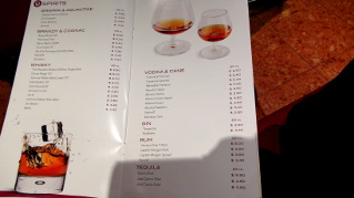 cocktail menu on the MSC Sinfonia cruise ship