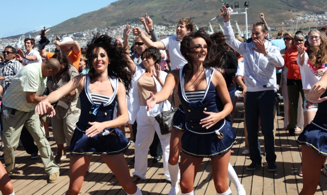 dancing girls on the MSC Melody at the sail-away party from Cape Town